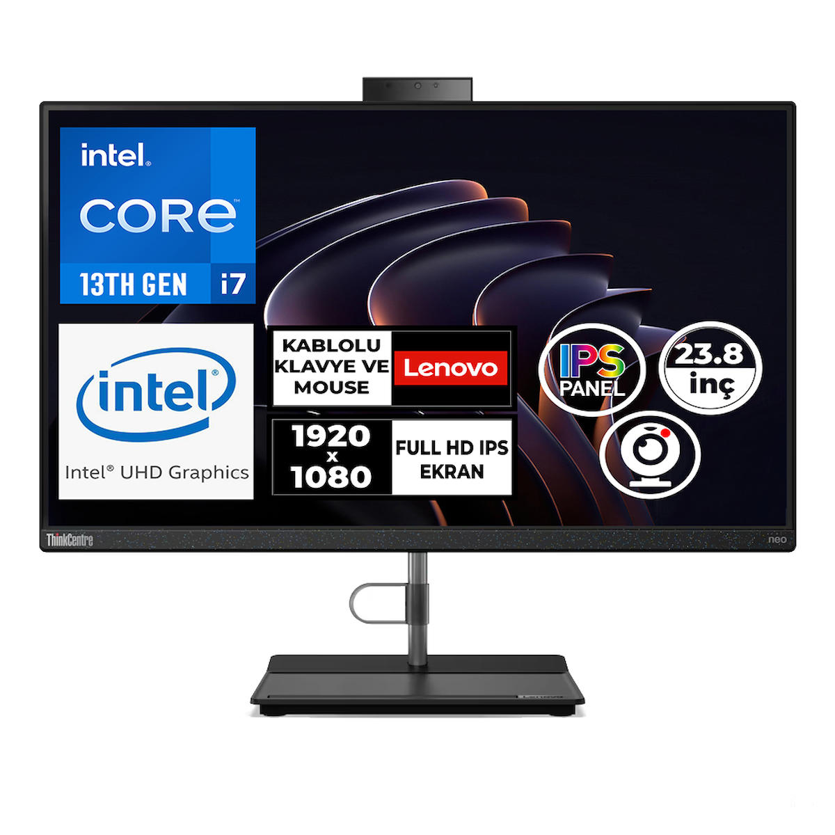 Lenovo ThinkCentre Neo 30A 24 Gen 4 12K0A05CTR013 Dahili UHD Graphics Intel Core i7 13620H 64 GB Ram 4 TB SSD 23.8 inç Full HD Freedos All In One Bilgisayar