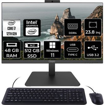 Casper Nirvana A600 A6H.1270-BV00X-V C1270AIO442 Dahili UHD Graphics Intel Core i7 12700 48 GB Ram 512 GB SSD 23.8 inç Full HD Windows 11 Pro All In One Bilgisayar