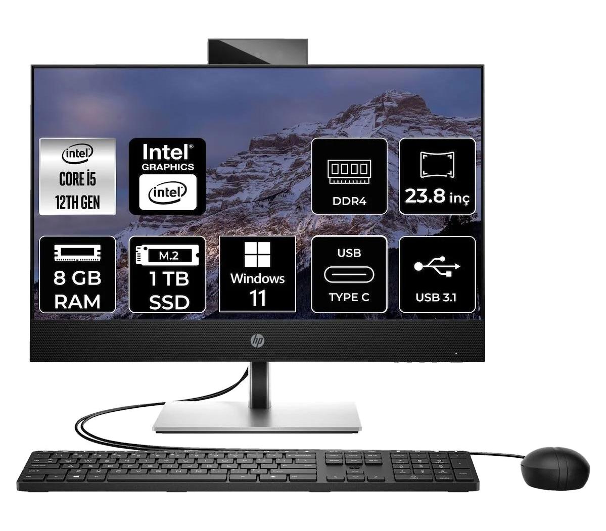 Hp ProOne 440 G9 6D379EA Dahili UHD Graphics Intel Core i5 12400T 8 GB Ram 1 TB SSD 23.8 inç Full HD Windows 11 Home All In One Bilgisayar