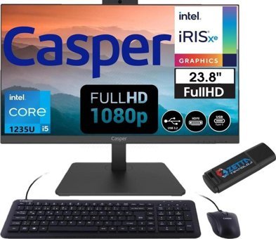 Casper Nirvana A60 12358V00XV48 Dahili Iris Xe Graphics Intel Core i5 1235U 64 GB Ram 2 TB SSD 23.8 inç Full HD Windows 11 Pro All In One Bilgisayar + Zetta Flash Bellek