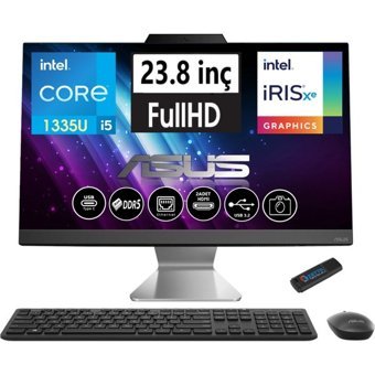Asus A3402WBAK I58512B0D38 Dahili Iris Xe Graphics Intel Core i5 1335U 32 GB Ram DDR5 1 TB SSD 23.8 inç Full HD Windows 11 Pro All In One Bilgisayar + Zetta Flash Bellek