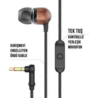 Marley Em-Je041 Silikonlu Mikrofonlu Örgülü 3.5 Mm Jak Kablolu Kulaklık Siyah