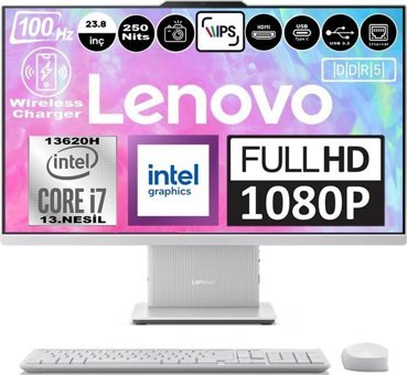 Lenovo IdeaCentre 24IRH F0HN0056TRP13 Dahili UHD Graphics Intel Core i7 13620H 64 GB Ram DDR5 256 GB SSD 23.8 inç Full HD Windows 11 Pro All In One Bilgisayar