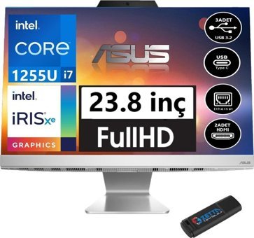 Asus A3402WBAK BPC006MH06 Dahili Iris Xe Graphics Intel Core i7 1255U 32 GB Ram 512 GB SSD 23.8 inç Full HD Freedos All In One Bilgisayar + Zetta Flash Bellek