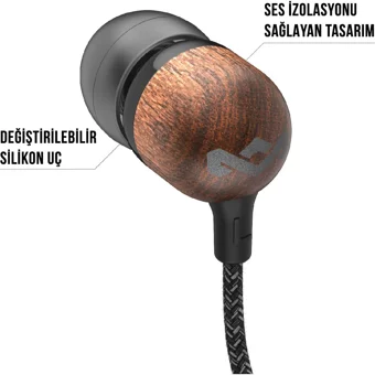 Marley Em-Je041 Silikonlu Mikrofonlu Örgülü 3.5 Mm Jak Kablolu Kulaklık Siyah