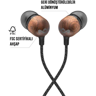 Marley Em-Je041 Silikonlu Mikrofonlu Örgülü 3.5 Mm Jak Kablolu Kulaklık Siyah