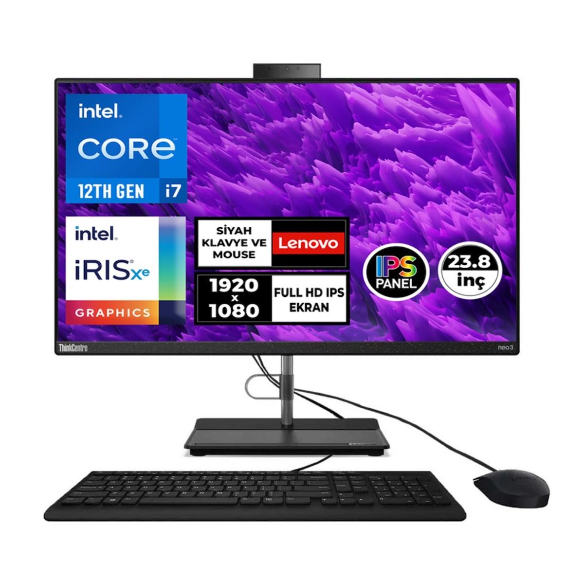 Lenovo ThinkCentre Neo 30A 24 Gen 3 12B0A04STX007 Dahili Iris Xe Graphics Intel Core i7 1260P 32 GB Ram 1 TB SSD 23.8 inç Full HD Freedos All In One Bilgisayar