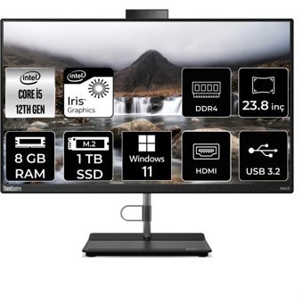 Lenovo ThinkCentre Neo 30A 12B0002CTXP353 Dahili Iris Xe Graphics Intel Core i5 1240P 8 GB Ram 1 TB SSD 23.8 inç Full HD Windows 11 Home All In One Bilgisayar