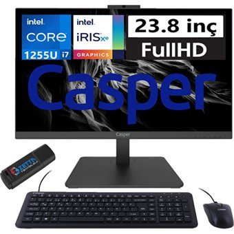 Casper Nirvana A60.1255-BV00X-V15 Dahili Iris Xe Graphics Intel Core i7 1255U 16 GB Ram 1 TB SSD 23.8 inç Full HD Windows 11 Home All In One Bilgisayar + Zetta Flash Bellek
