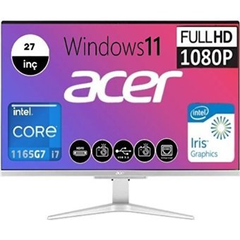 Acer Aspire C27-1655 DQ.BHLEM.001 Dahili Iris Xe Graphics Intel Core i7 1165G7 32 GB Ram 512 GB SSD 27 inç Full HD Windows 11 Pro All In One Bilgisayar