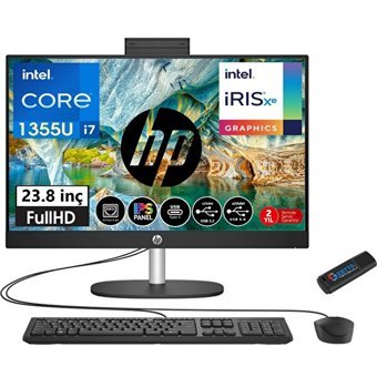 Hp ProOne 240 G10 88T2W7ESW06 Dahili Iris Xe Graphics Intel Core i7 1355U 32 GB Ram 512 GB SSD 23.8 inç Full HD Freedos All In One Bilgisayar + Zetta Flash Bellek