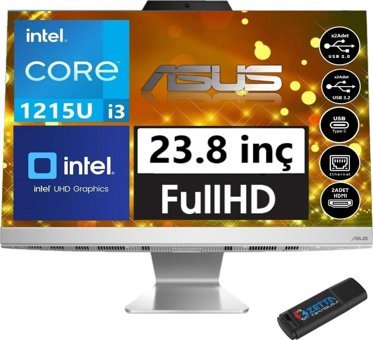Asus A3402WBAK-WPC007M Dahili UHD Graphics Intel Core i3 1215U 32 GB Ram 1 TB SSD 23.8 inç Full HD Freedos All In One Bilgisayar + Zetta Flash Bellek