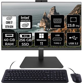Casper Nirvana A600 A6H.1270-BV00X-V C1270AIO436 Dahili UHD Graphics Intel Core i7 12700 40 GB Ram 256 GB SSD 23.8 inç Full HD Windows 11 Pro All In One Bilgisayar