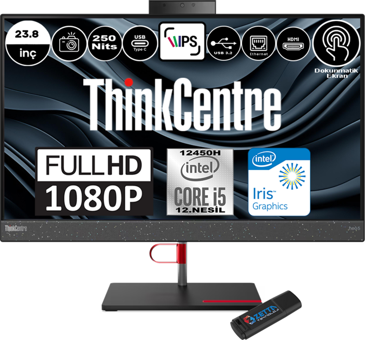 Lenovo ThinkCentre Neo 50A 12B800E0TRP04 Dahili UHD Graphics Intel Core i5 12450H 32 GB Ram DDR5 512 GB SSD 23.8 inç Full HD Windows 11 Pro Dokunmatik All In One Bilgisayar