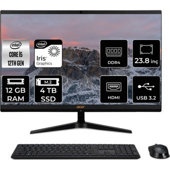 Acer Aspire C24-1700 DQBJWEMP319 Dahili Iris Xe Graphics Intel Core i5 1235U 12 GB Ram 4 TB SSD 23.8 inç Full HD Freedos All In One Bilgisayar