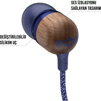 Marley Em-Je041 Silikonlu Mikrofonlu Örgülü 3.5 Mm Jak Kablolu Kulaklık Mavi