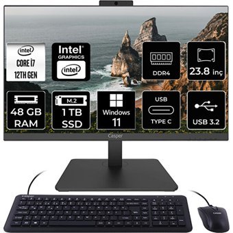 Casper Nirvana A600 A6H.1270-BV00X-V C1270AIO393 Dahili UHD Graphics Intel Core i7 12700 48 GB Ram 1 TB SSD 23.8 inç Full HD Windows 11 Home All In One Bilgisayar