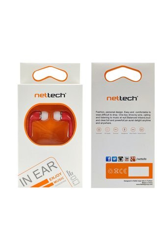 Nettech Silikonlu Mikrofonlu 3.5 Mm Jak Kablolu Kulaklık Kırmızı