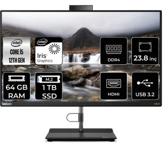 Lenovo ThinkCentre Neo 30A 12B0002CTXP348 Dahili Iris Xe Graphics Intel Core i5 1240P 64 GB Ram 1 TB SSD 23.8 inç Full HD Freedos All In One Bilgisayar