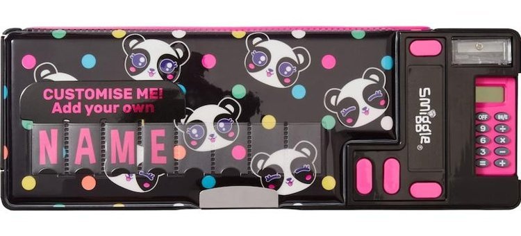 Smiggle Best Budz Siyah Baskılı Bölmeli Hesap Makineli Katlanabilir Tek Gözlü Dikdörtgen Kutu Kalem Kutusu