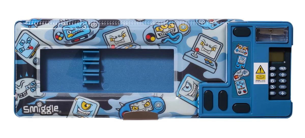 Smiggle Away Mavi-Koyu Mavi Baskılı Bölmeli Hesap Makineli Katlanabilir Tek Gözlü Dikdörtgen Cüzdan Kalem Kutusu