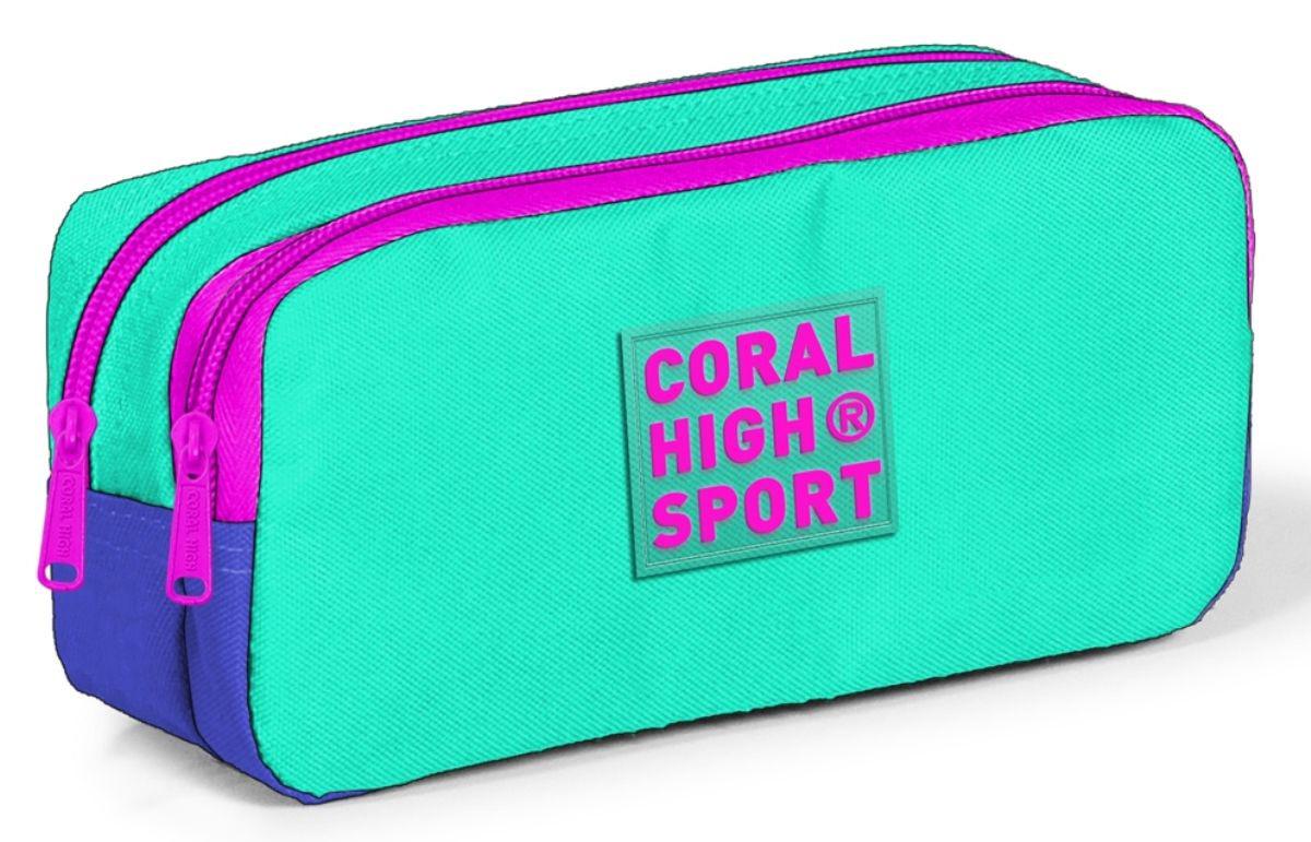 Coral High Sport Yeşil Düz Bez Bölmeli Çift Gözlü Dikdörtgen Cüzdan Kalem Kutusu