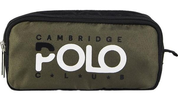 Cambridge Polo Club Preppy Yeşil Düz Bez Bölmeli Çift Gözlü Dikdörtgen Cüzdan Kalem Kutusu