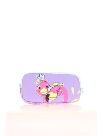 Kaukko L8156 Lila Düz Bez Bölmeli 3 Gözlü Flamingo Dikdörtgen Cüzdan Kalem Kutusu