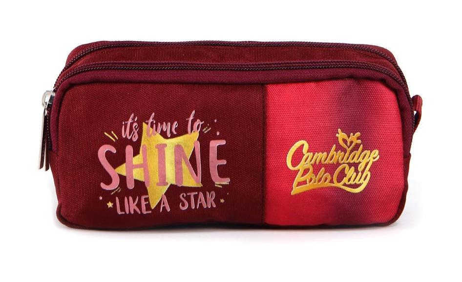 Cambridge Polo Club Star Unisex Bordo Düz Bez Bölmeli Çift Gözlü Dikdörtgen Cüzdan Kalem Kutusu