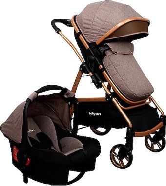 Baby Care Vivo Çift Yönlü Katlanabilir Tek Elle Kapanan 360 Derece Dönen Tam Yatar Travel Sistem Bebek Arabası Kahverengi