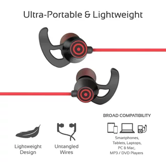 Promate Silikonlu Mikrofonlu 3.5 Mm Jak Kablolu Kulaklık Kırmızı