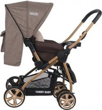 Tommybaby Katlanabilir Tek Elle Kapanan 360 Derece Dönen Tam Yatar Kabin Tipi Bebek Arabası Kahverengi