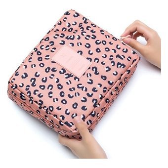 Keluofu Bölmeli Katlı Açık Pembe Benekli Oxford Kumaş Büyük Boy Çok Gözlü Seyahat Makyaj Çantası