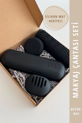 Mama Stuff Siyah Silikon Büyük Boy Seyahat Makyaj Çantası