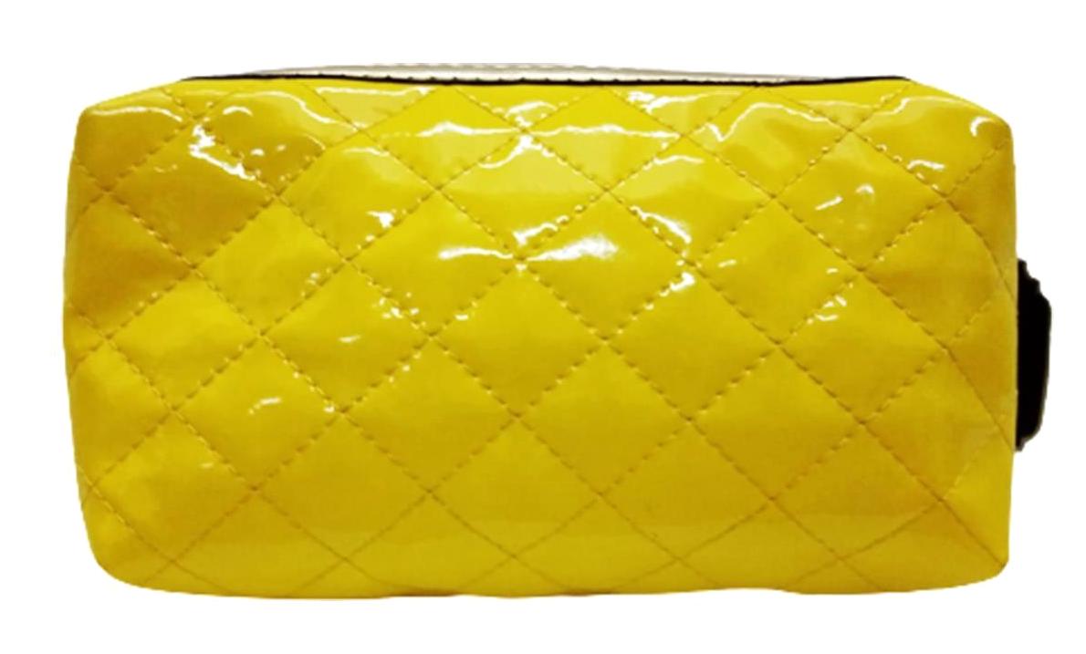 Tarko Sarı Baklava Desenli Rugan Orta Boy Seyahat Makyaj Çantası