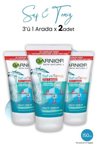 Garnier 3'ü 1 Arada Siyah Nokta Karşıtı Jel Şişe Yüz Peelingi 3x150 ml
