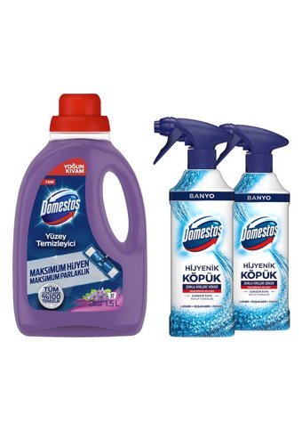 Domestos Bahar Çiçekleri Kokulu Yüzey Temizleyici 1.5 lt + Domestos Hijyenik Köpük Çamaşır Suyu 2x450 ml