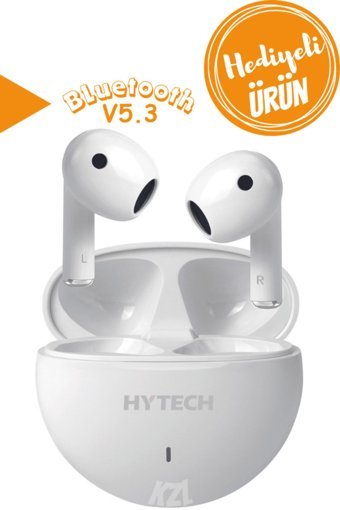 Hytech Android & iOS Uyumlu Su Geçirmez Tek Mikrofonlu 5.3 Silikonsuz Gürültü Önleyicili Kablosuz Kulak İçi Bluetooth Kulaklık Beyaz