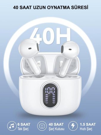 Robx S-30 Android & iOS Uyumlu Su Geçirmez 4 Mikrofonlu 5.3 Silikonsuz Gürültü Önleyicili Kablosuz Kulak İçi Bluetooth Kulaklık Beyaz
