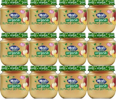 Hero Baby Organik Tahılsız Glutensiz Organik Elmalı-Şeftali Kavanoz Maması 12x120 gr