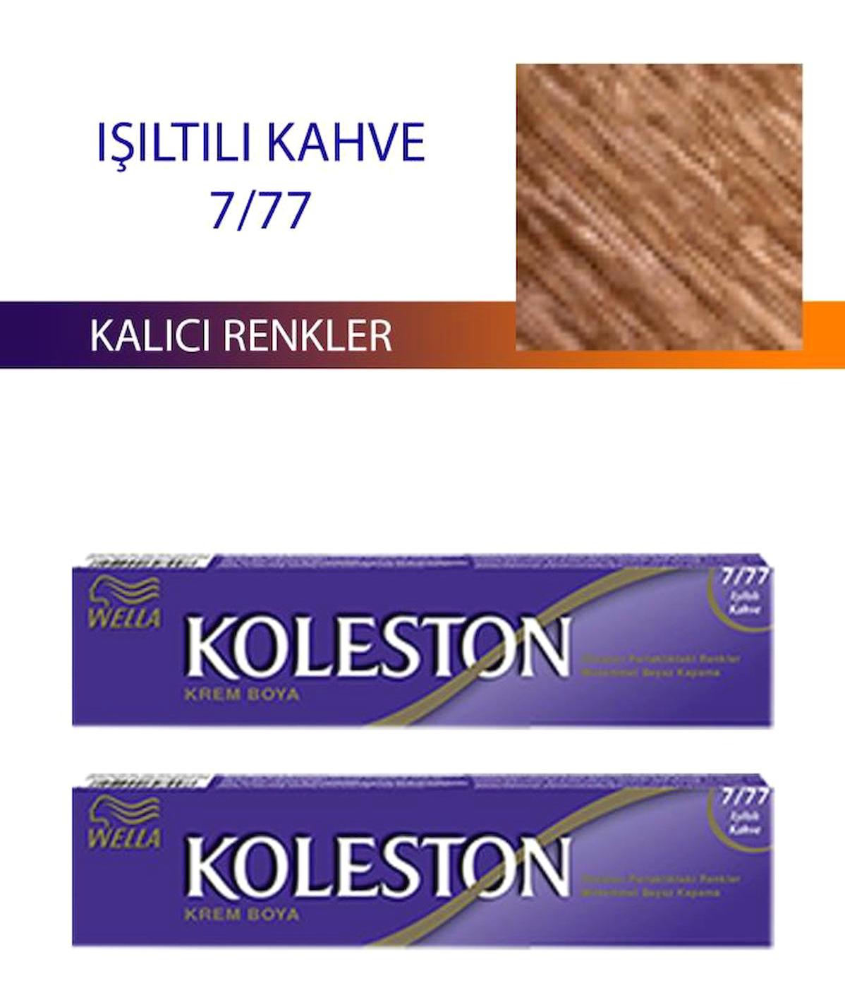 Wella Koleston Single Tüp 7/77 Işıltılı Kahve Amonyaksız Krem Saç Boyası 2x50 ml