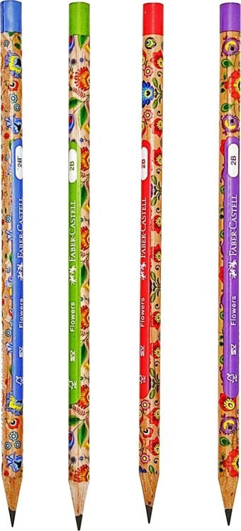 Faber-Castell Çiçek Desenli Yuvarlak Siyah 2B Kurşun Kalem