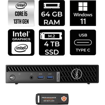 Dell Optiplex 7010MFF N002O7010MFFP450 Dahili Intel UHD Graphics Intel Core i5 13500T 64 GB 4 TB Windows 11 Pro Mini Pc + Per4 USB Flash Bellek