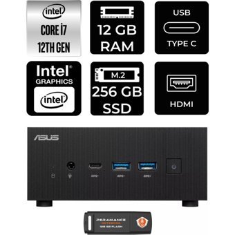 Asus ExpertCenter PN64-P1306 Dahili Intel Iris Xe Graphics Intel Core i7 12700H 12 GB 256 GB FreeDos Mini Pc + Per4 USB Flash Bellek
