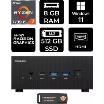 Asus ExpertCenter PN53-P402 Dahili Radeon 680M AMD Ryzen 7 7735HS 8 GB 512 GB Windows 11 Pro Mini Pc + Per4 USB Flash Bellek