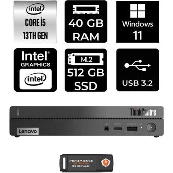 Lenovo ThinkCentre 50Q Gen 4 12LN0048TRP437 Dahili Intel UHD Graphics Intel Core i5 13420H 40 GB 512 GB Windows 11 Pro Mini Pc + Per4 USB Flash Bellek