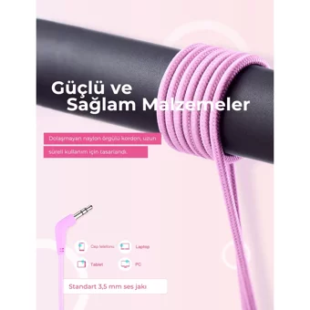 Mpow Che1 Mikrofonlu 3.5 Mm Jak Kablolu Kulaklık Pembe