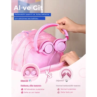 Mpow Che1 Mikrofonlu 3.5 Mm Jak Kablolu Kulaklık Pembe