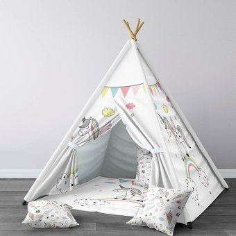 Tugu Home Baby 101 Üçgen Kızılderili Kız Unicorn Oyun Çadırı Beyaz