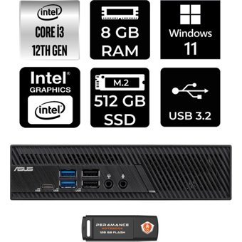 Asus PB63 PB63P1302 Dahili Intel UHD Graphics 730 Intel Core i3 13100 8 GB 512 GB Windows 11 Home Mini Pc + Per4 USB Flash Bellek